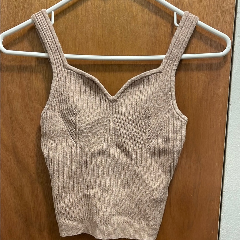 Women's Tan Ribbed Knit Top - Picture 4 of 5